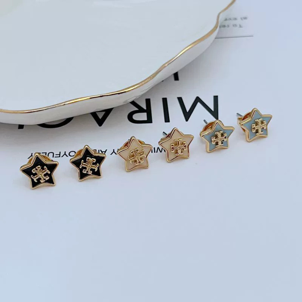 Tory Burch Enamel Inlaid Star Alphabet Stud Earrings